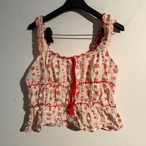 Y2K Sim Sam Floral Ruffled Tank Size XL Boho Cottagecore Feminine Crop Festival